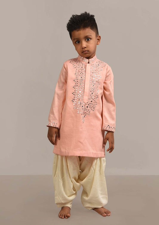 Peach Mirror Embroidery Kurta Patiala