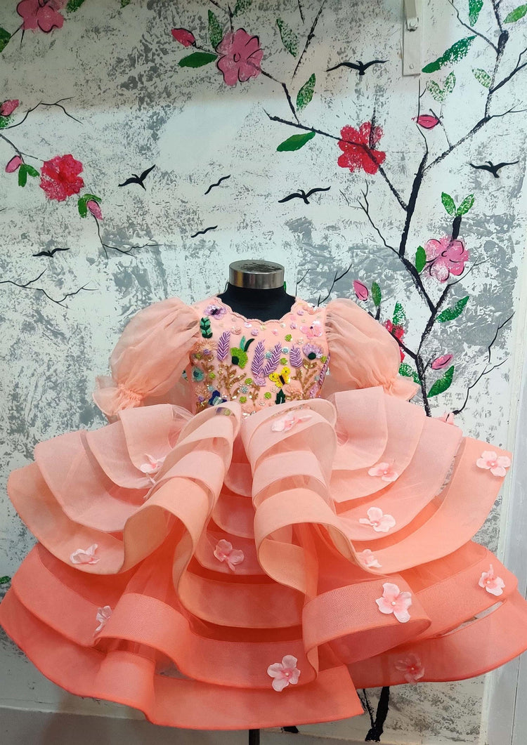 Peach Ombre Embroidered Gown