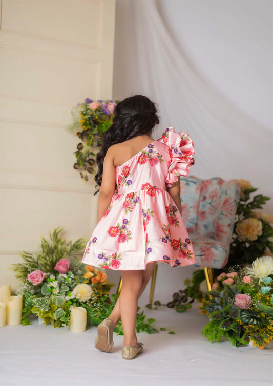 Peach Rose One Shoulder Dress