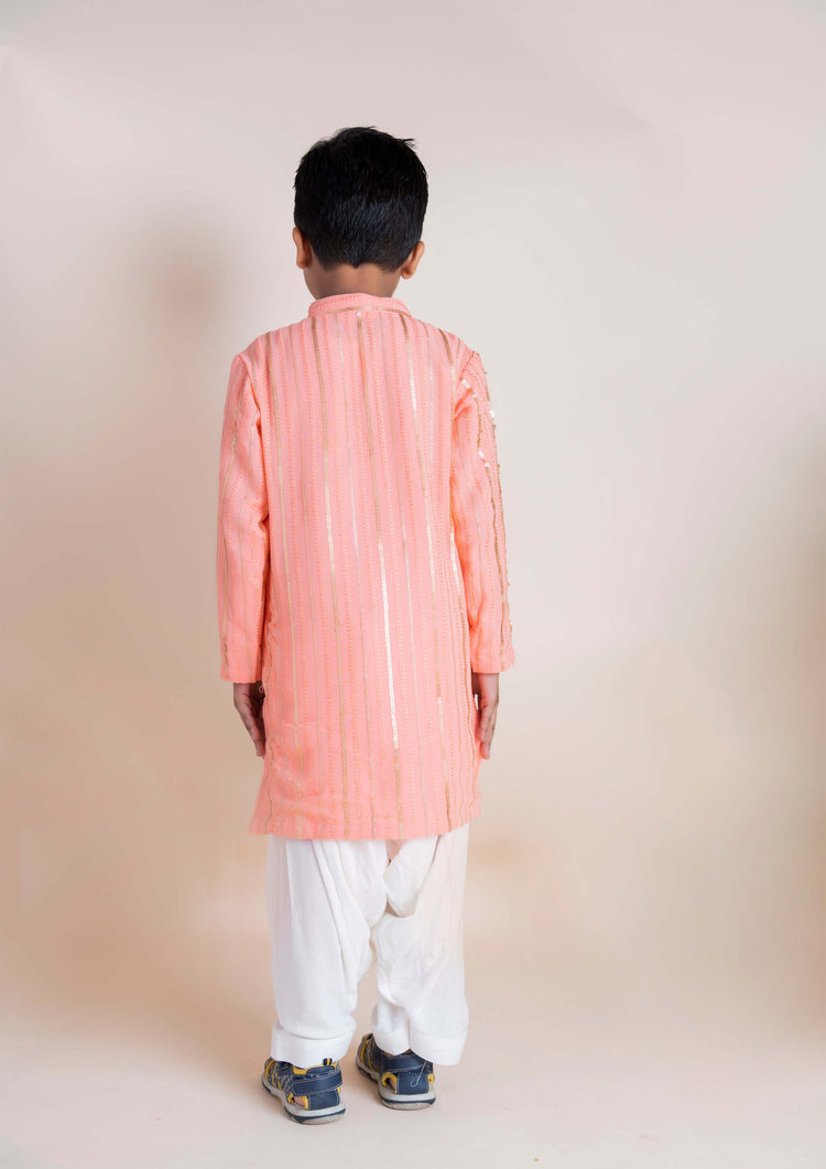 Peach Sequins Kurta Patiala