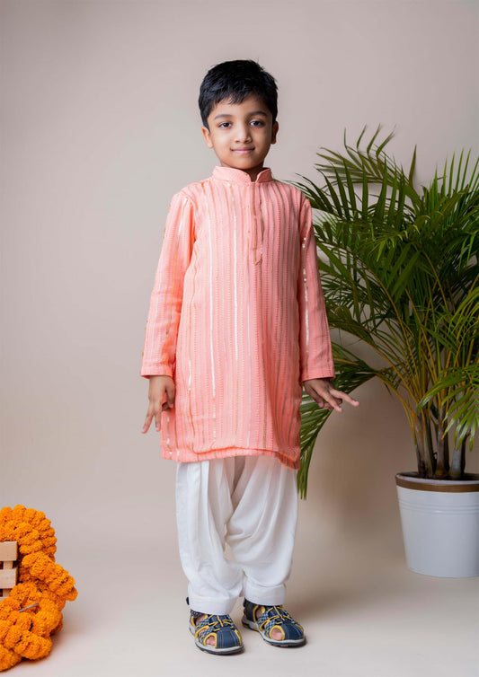 Peach Sequins Kurta Patiala