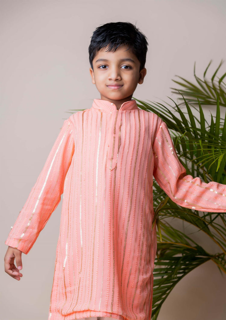 Peach Sequins Kurta Patiala