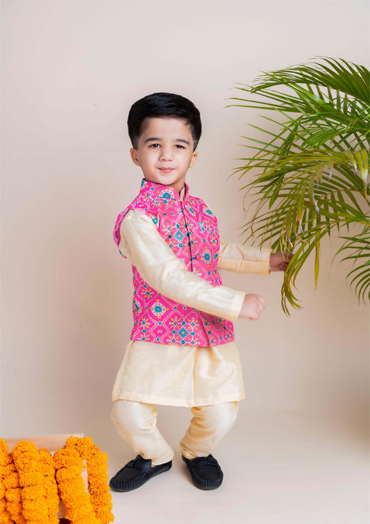 Pink Ikkat Nehru Set