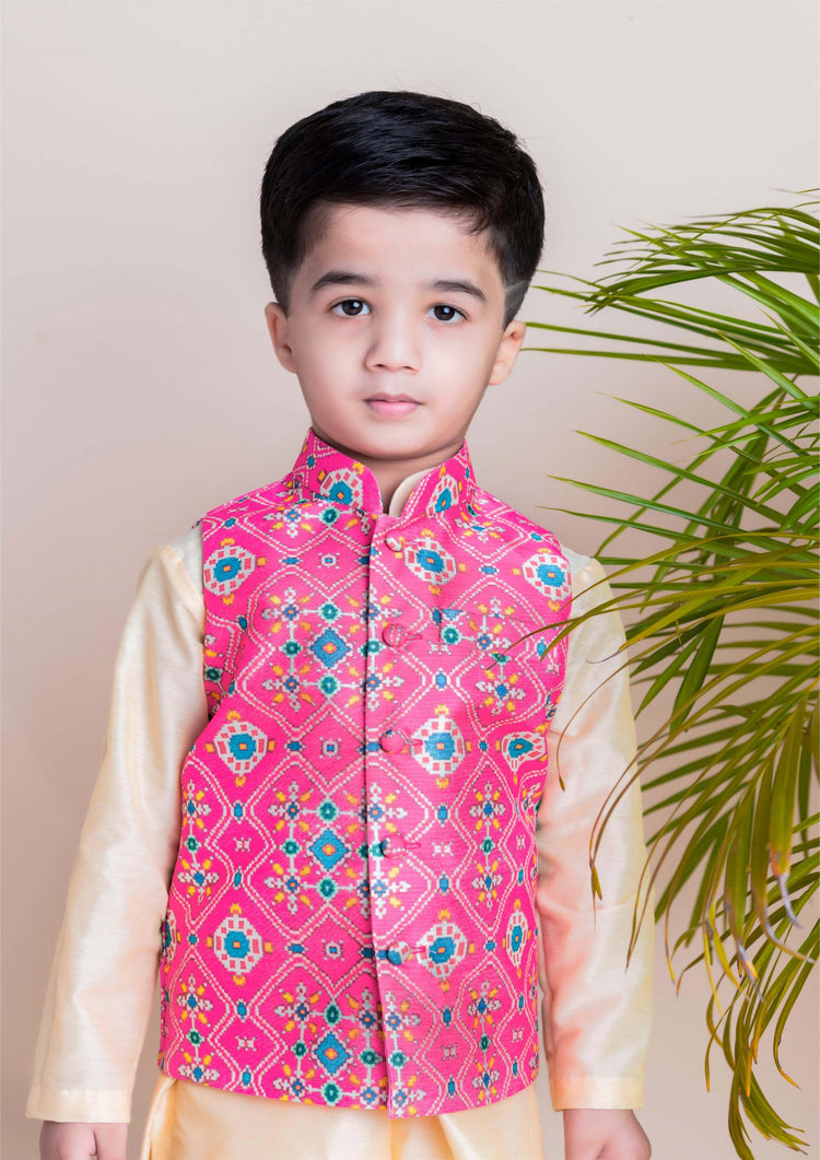 Pink Ikkat Nehru Set