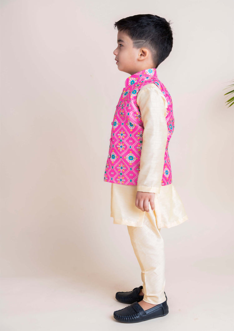 Pink Ikkat Nehru Set