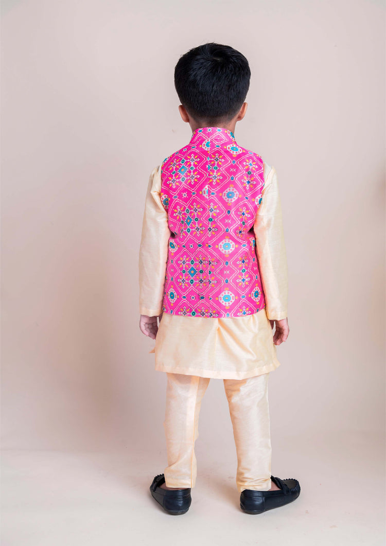 Pink Ikkat Nehru Set