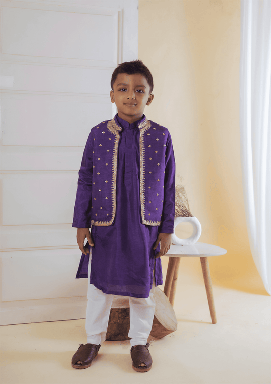 Purple Buta Embroidery Nehru With Kurta Churidar