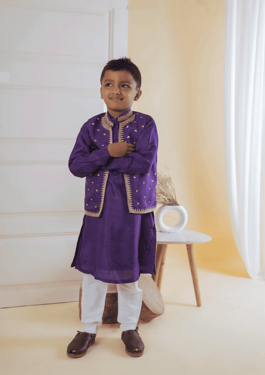 Purple Buta Embroidery Nehru With Kurta Churidar