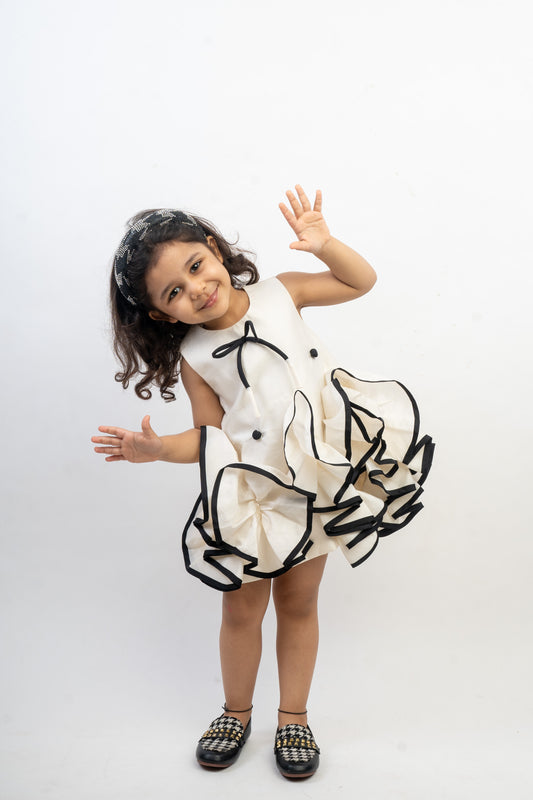 White Black Ruffle Dress