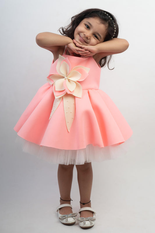 Peach White Flower Dress