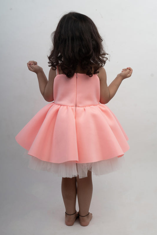 Peach White Flower Dress