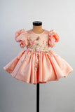 Peach Embroidery Luxury Satin Dress