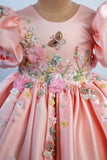 Peach Embroidery Luxury Satin Dress