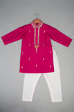 Pink Yellow Knot Embroidery Kurta