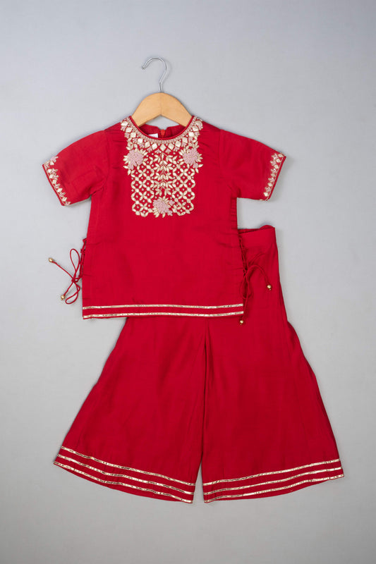 Red Knot Embroidery Palazzo set