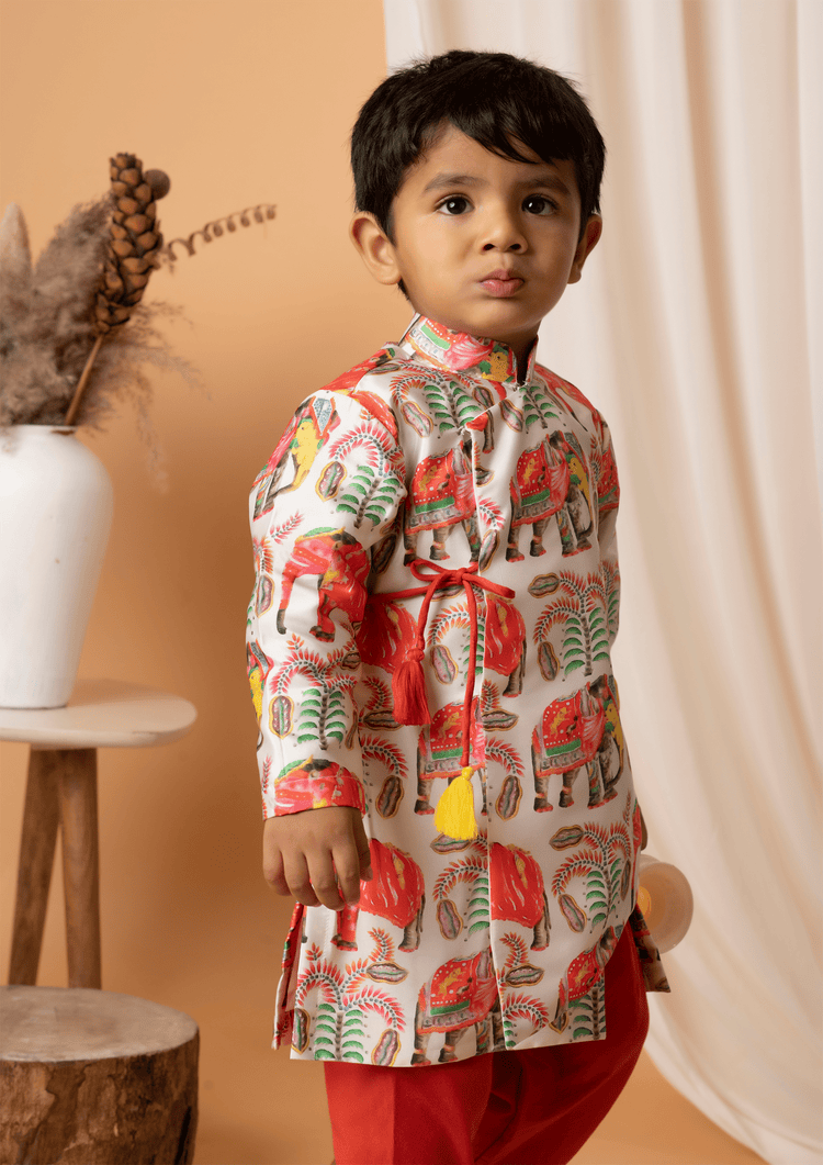 Orange Elephant Kurta Set