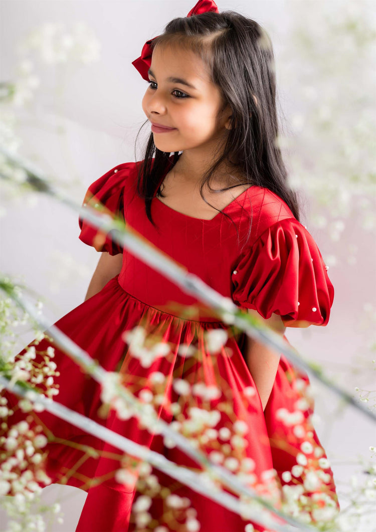 Red Pearl Embroidered Dress