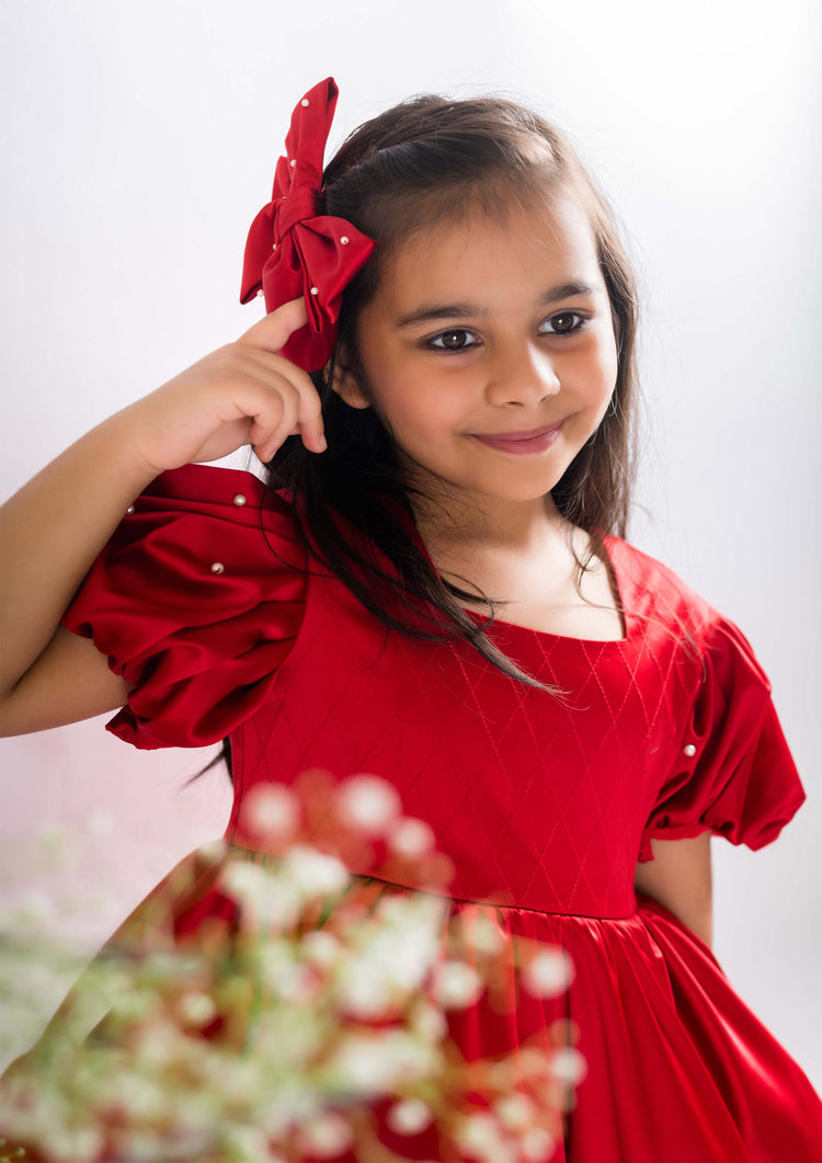 Red Pearl Embroidered Dress