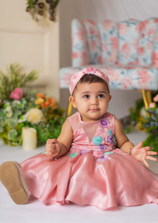 Rose Gold Floral Embroidered Frock