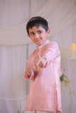 Shimmery Pink Mirror Embroidered Silk Kurta With Churidar