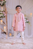 Shimmery Pink Mirror Embroidered Silk Kurta With Churidar