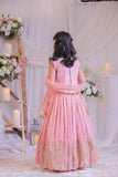 Peach Shimmery Embroidered Top With Shimmery Flared Lehenga And Dupatta