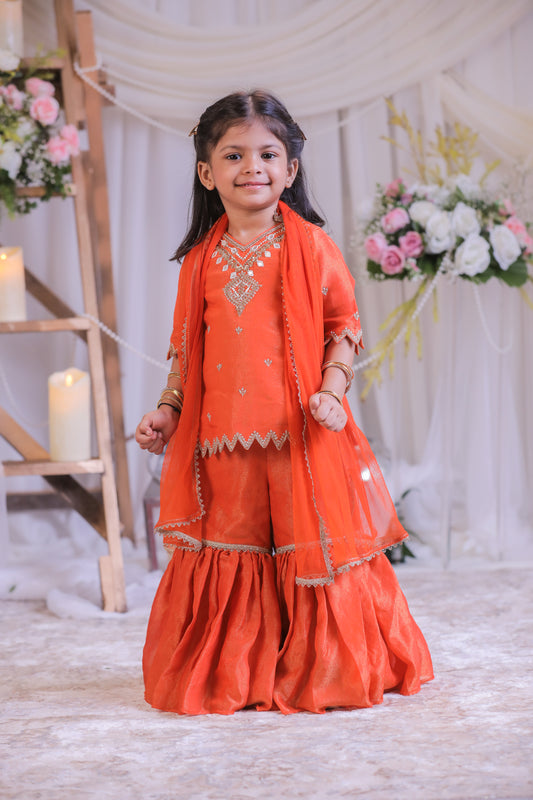 Orange Tissue Sharara Set