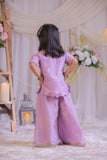 Lilac Shimmer Pearl Embroidered  Kurti With Palazzo And Dupatta