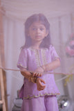 Lilac Shimmer Pearl Embroidered  Kurti With Palazzo And Dupatta