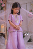 Lilac Shimmer Pearl Embroidered  Kurti With Palazzo And Dupatta