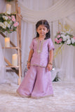 Lilac Shimmer Pearl Embroidered  Kurti With Palazzo And Dupatta