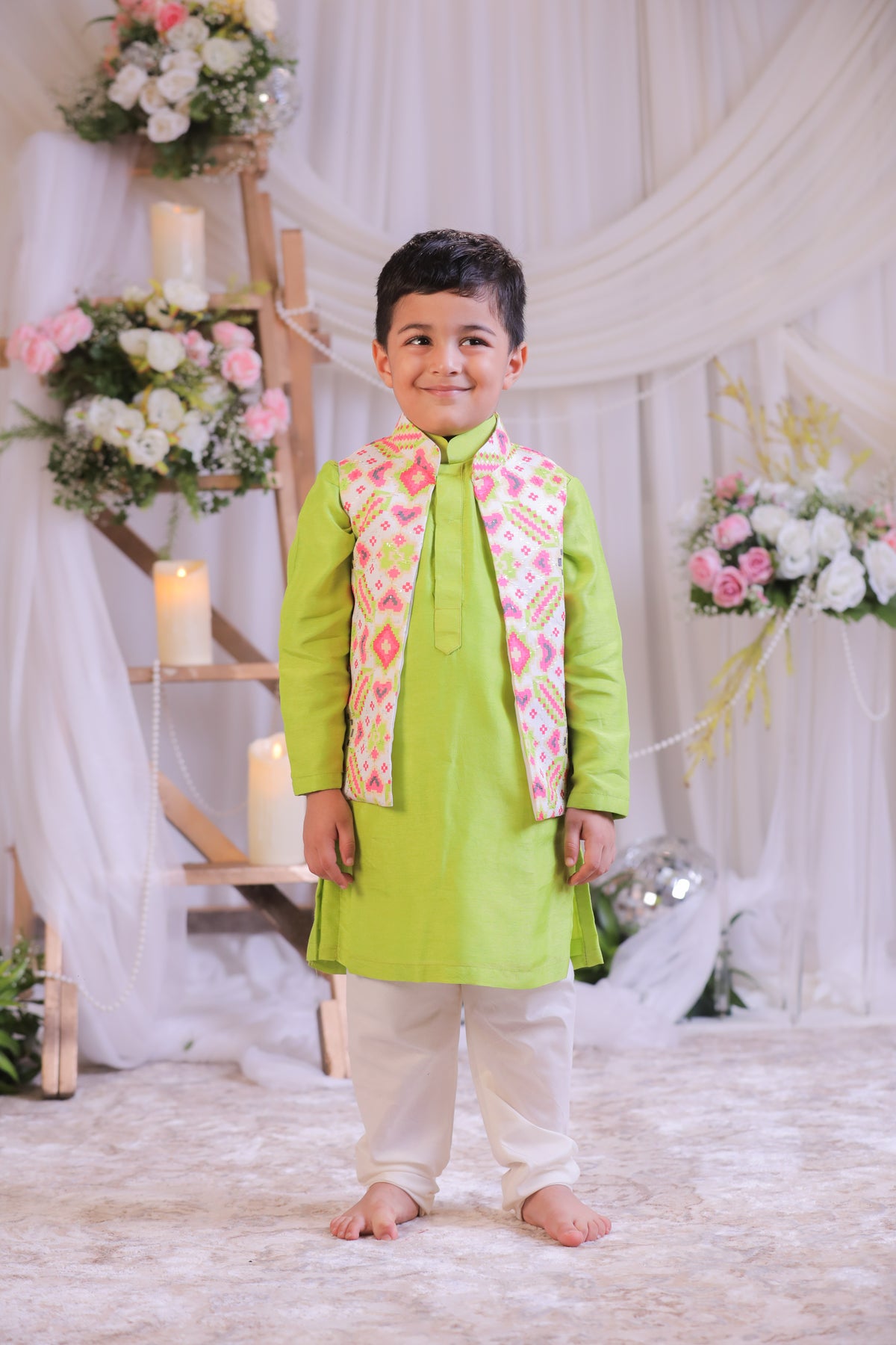 White Green Ikkat Kurta Churidar