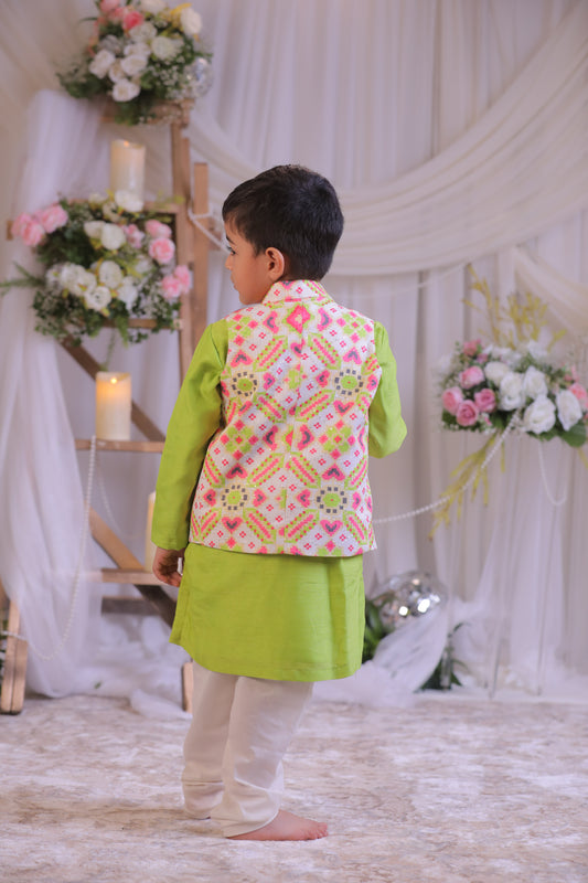 White Green Ikkat Kurta Churidar