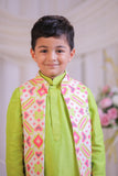 White Green Ikkat Kurta Churidar