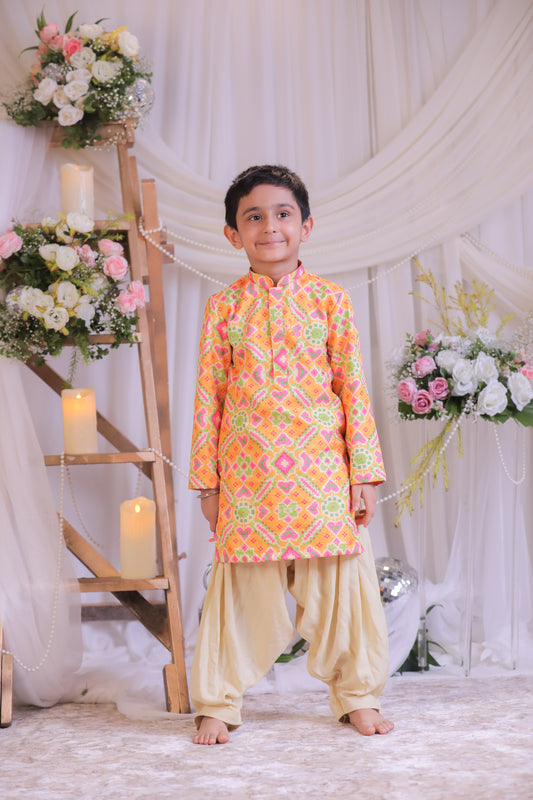 Orange Ikkat Kurta Patiala