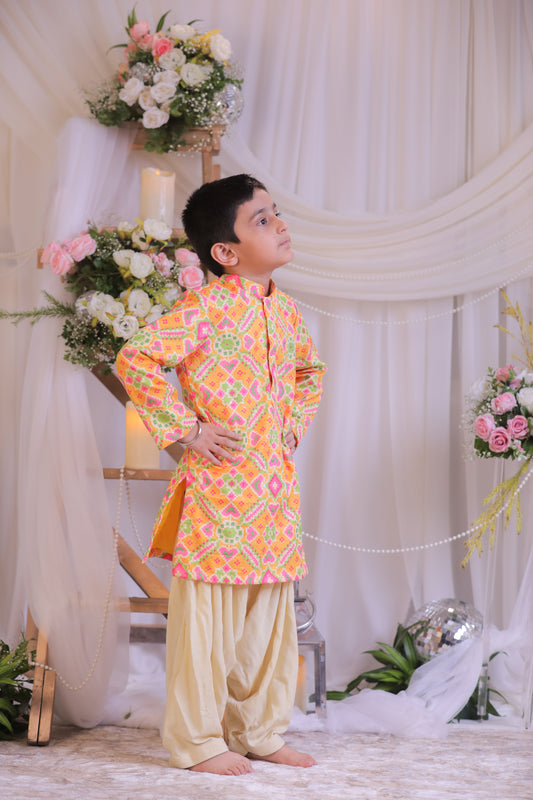 Orange Ikkat Kurta Patiala