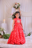 Red Bandhej Embroidery Ghagra Set