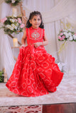 Red Bandhej Embroidery Ghagra Set