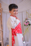 Red Bandhej Side Cut Kurta