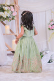 Green Shimmer Silk Embroidered Ghaghra with Dupatta