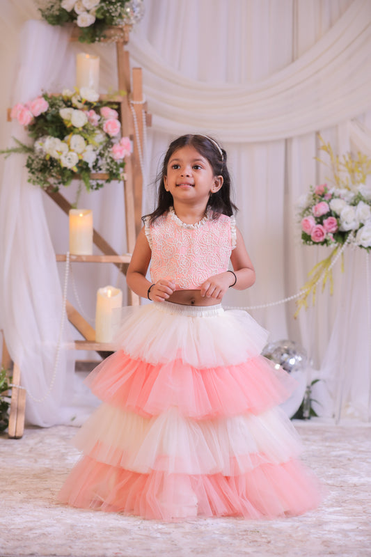 Peach Pearl Frill Ghaghra Set
