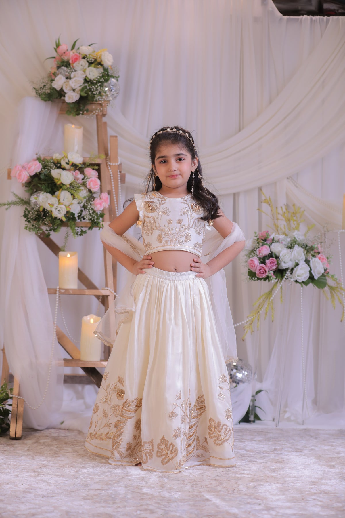 OFF WHITE GHAGRA SET WITH GOTA EMBROIDERY