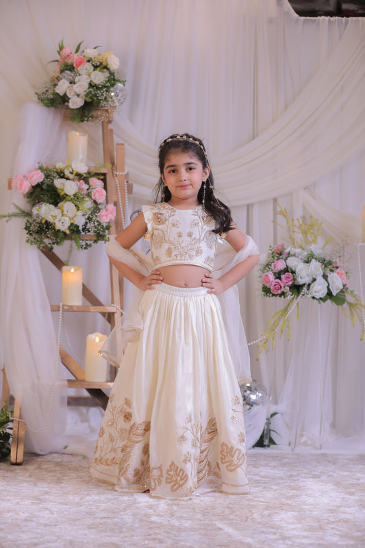 OFF WHITE GHAGRA SET WITH GOTA EMBROIDERY