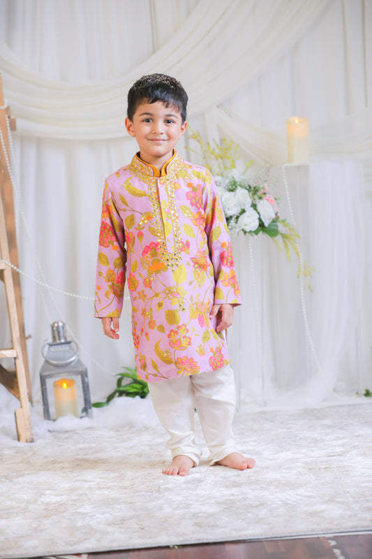 Lilac Printed Abla Kurta