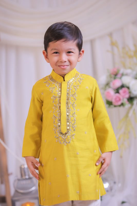 Mustard Embroidered Kurta and Churidar