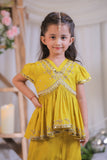 Mustard Embroidered Peplum Top And Sharara