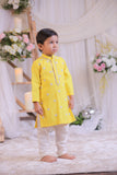 Yellow Lotus Embroidered Kurta With Churidar