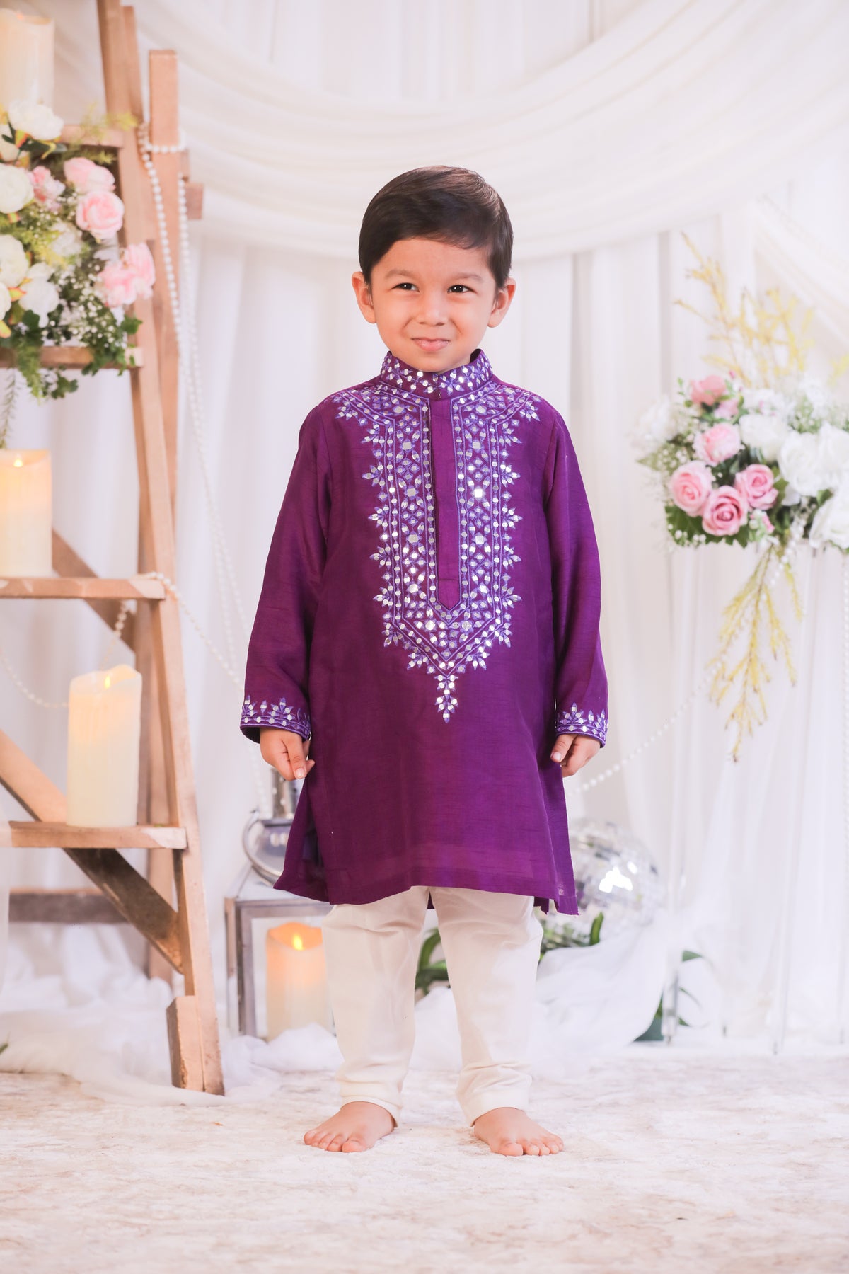 Purple Abla Mirror Kurta Churidar