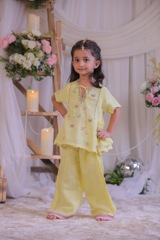 Yellow Damru Embroidery Palazzo Set