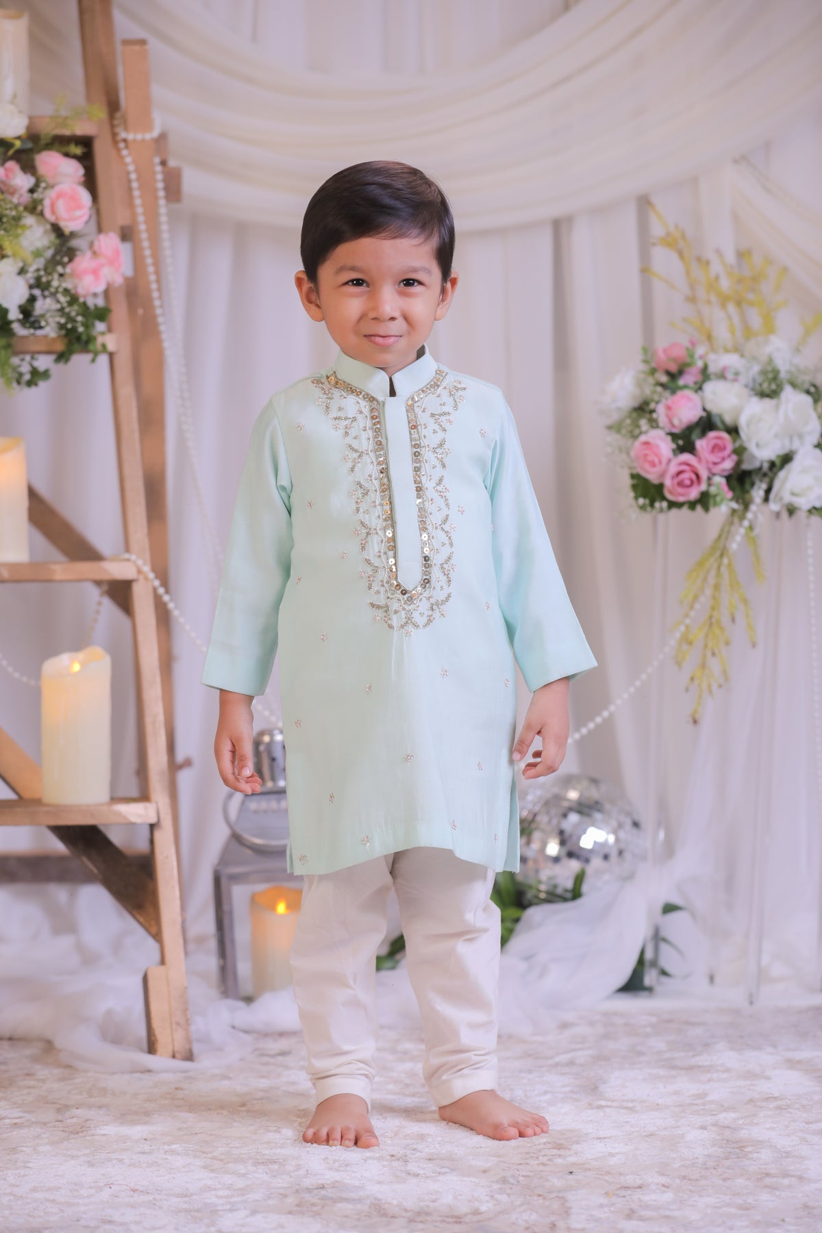 Sea Blue Embroidered Kurta and Churidar